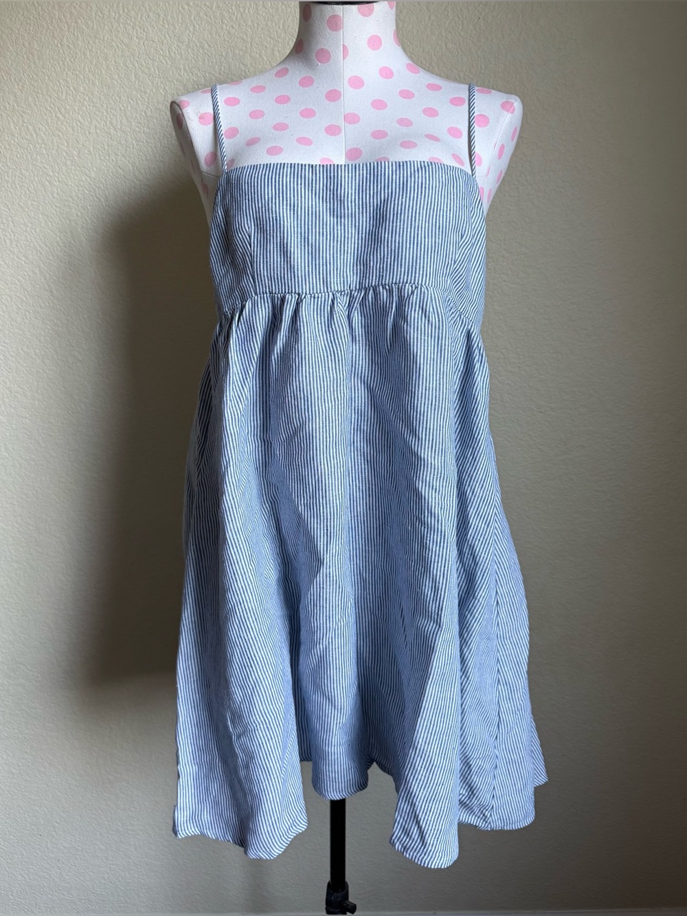 Olivaceous Blue & White Stripe Open Back Babydoll Sundress